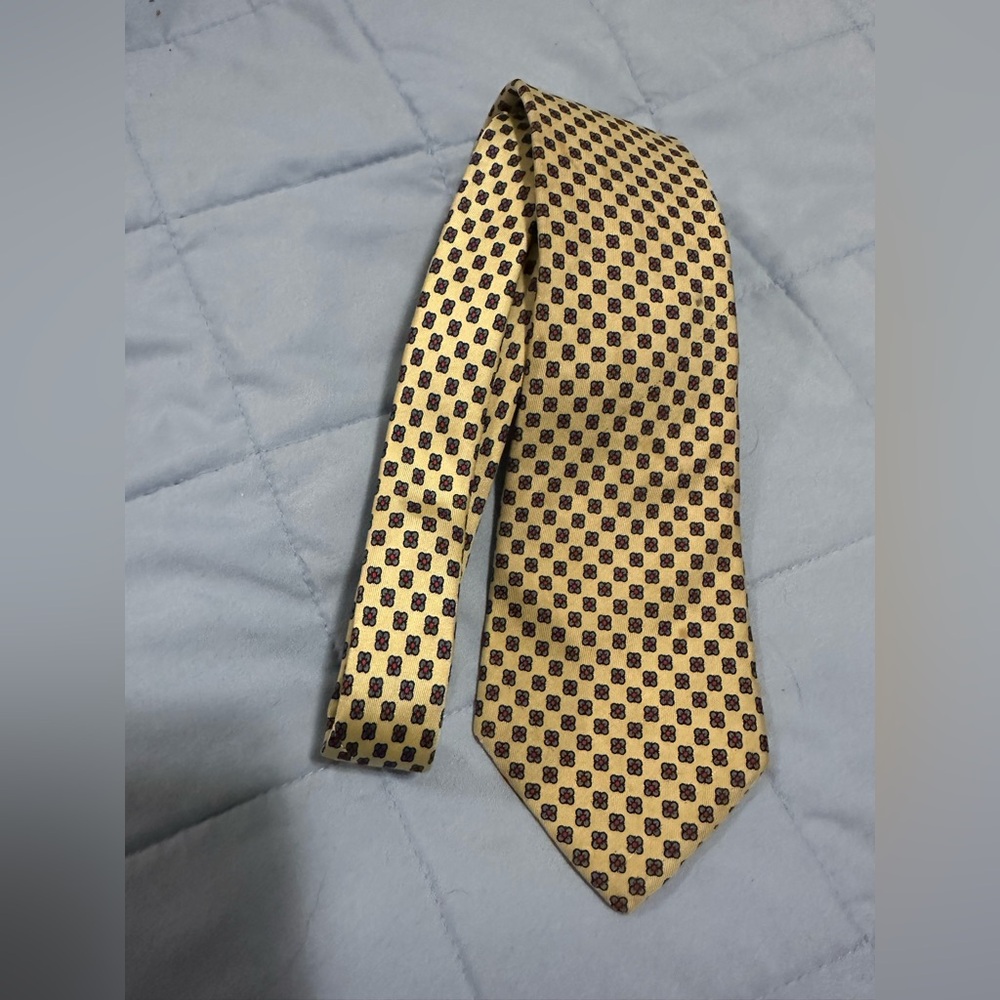 liberty Yellow Silk Tie with Small Navy Floral Motif